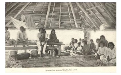 Interior of the maneaba of Tem Binoka's harem