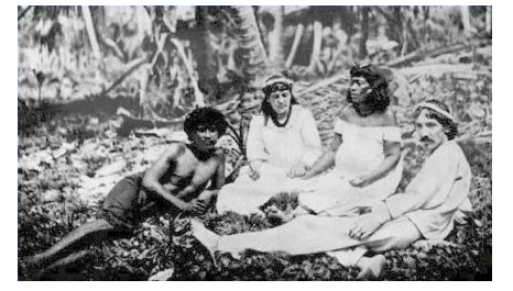 Fanny and Robert Louis Stevenson with Nan Tok and Nei Takauti at Butaritari, Kiribati
