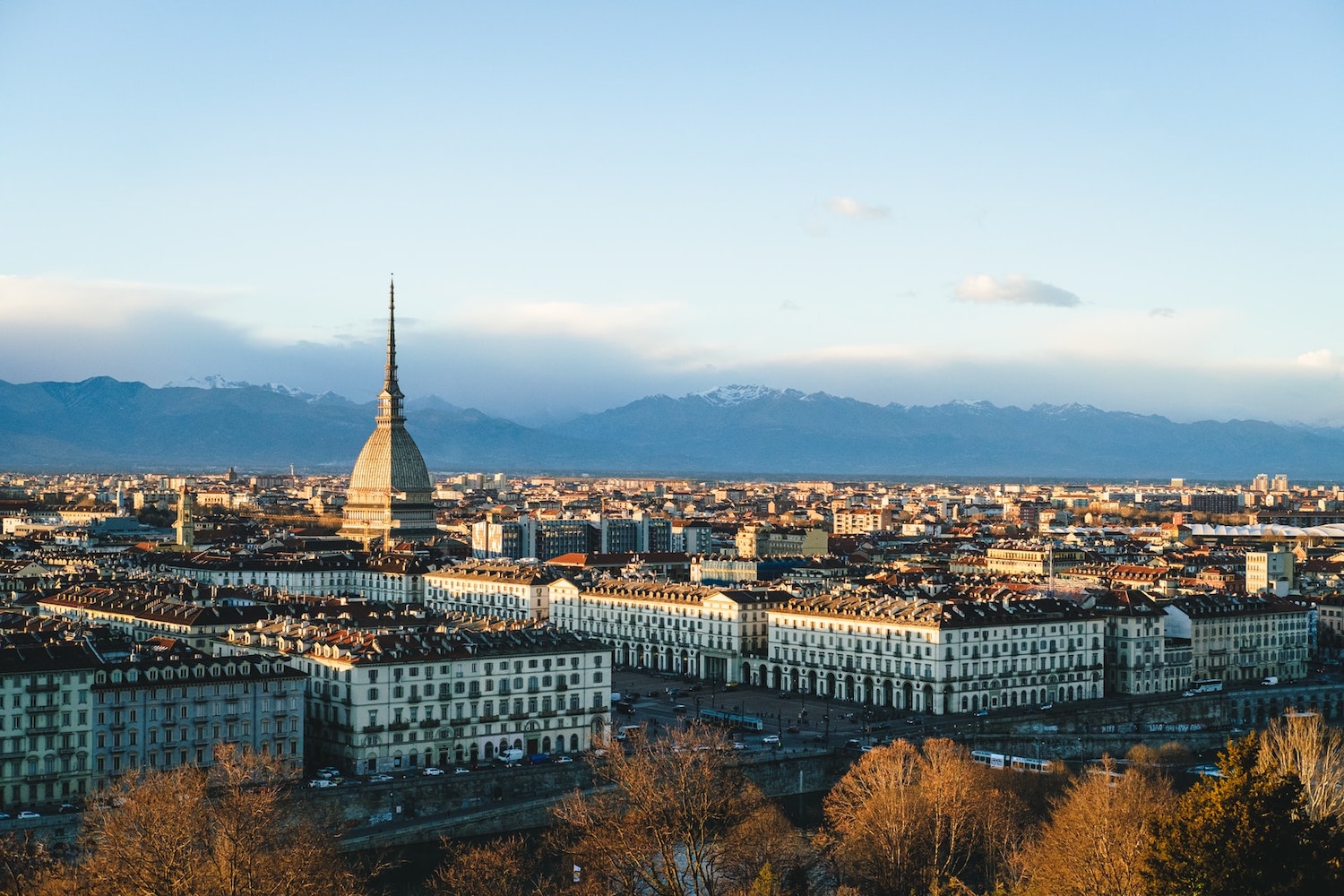 A drone shot of Turin City, Italy