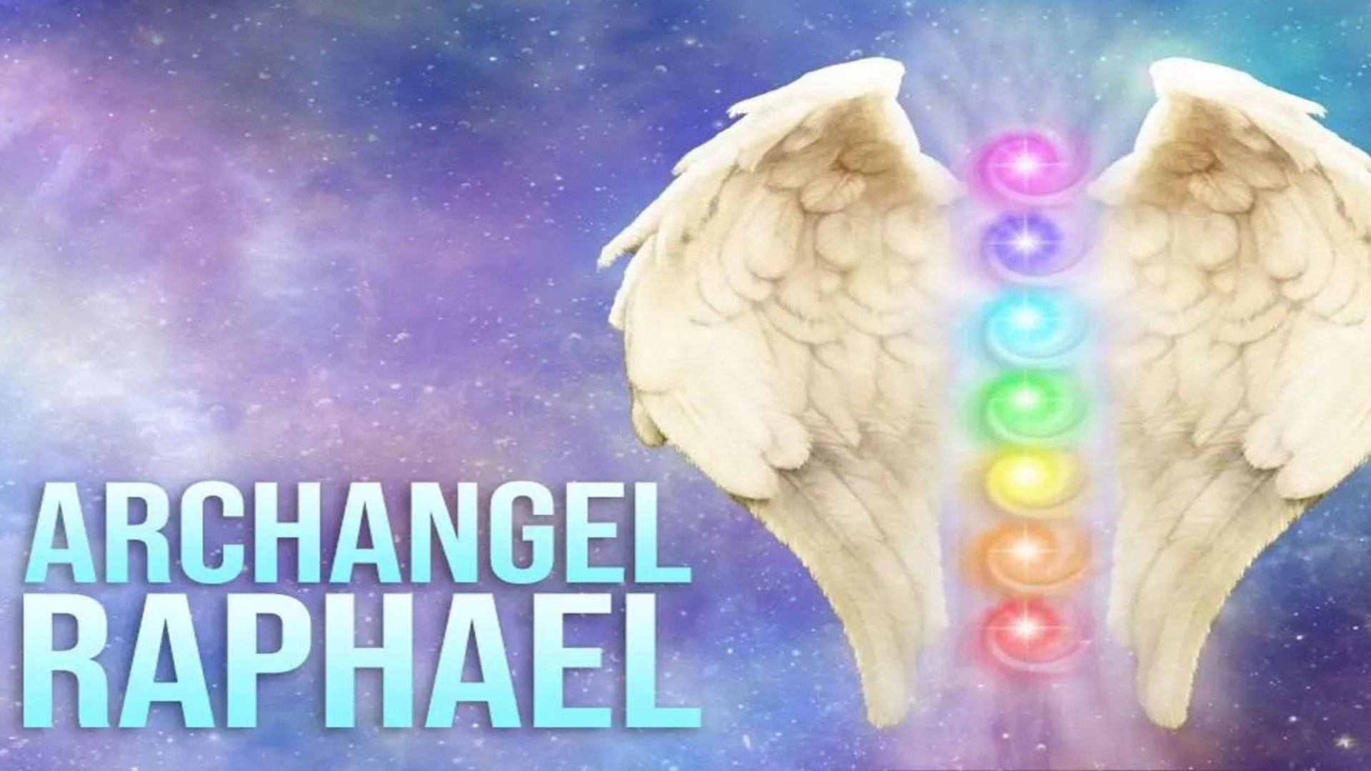 Angel wings with colorful lights and words Archangel Raphael