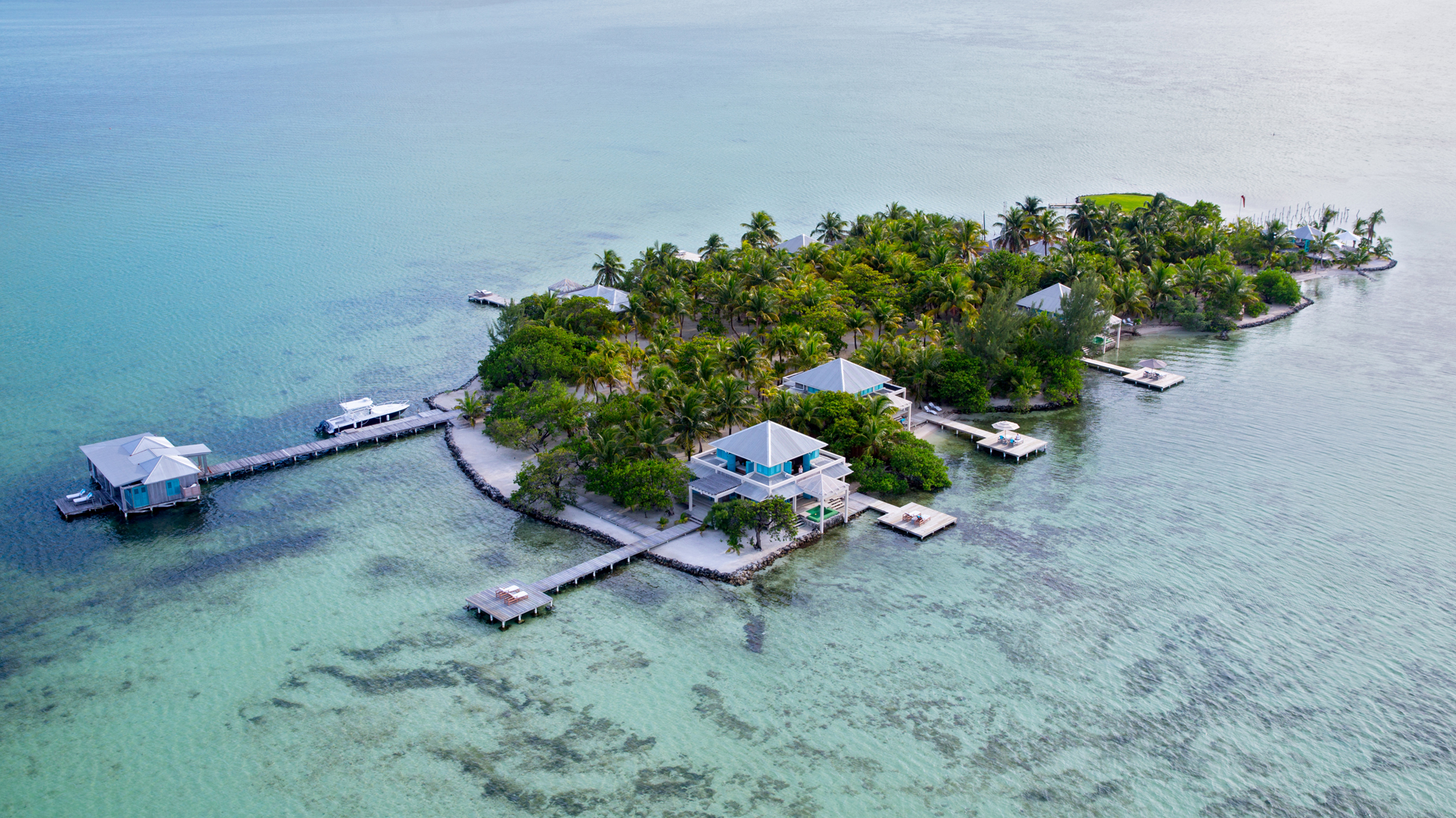 Cottages at the private island in Cayo Espanto, Belize