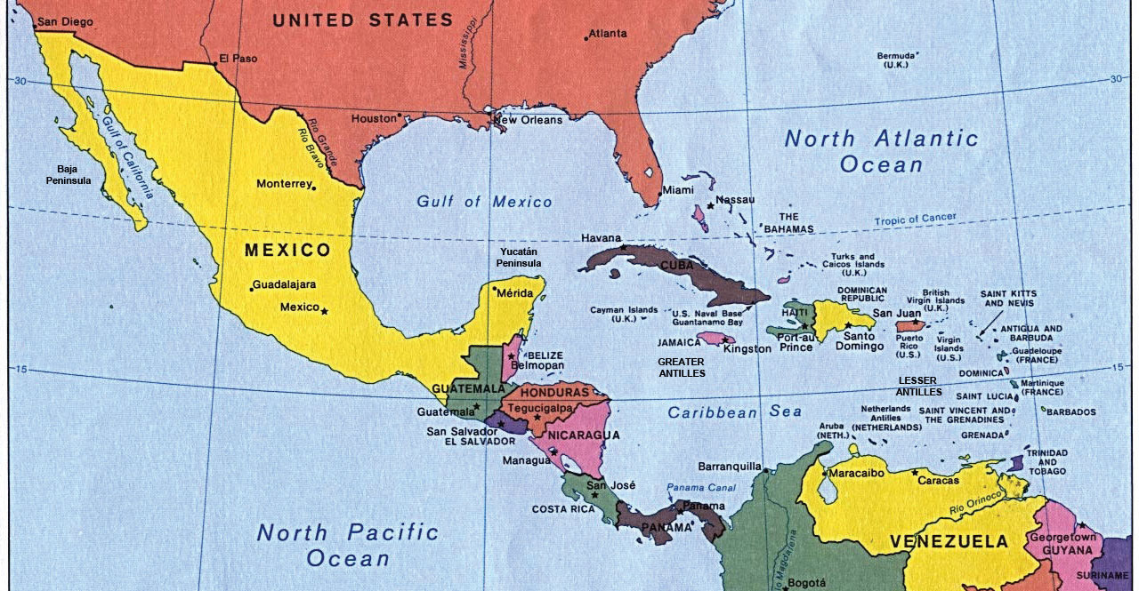 Central American countries on the map