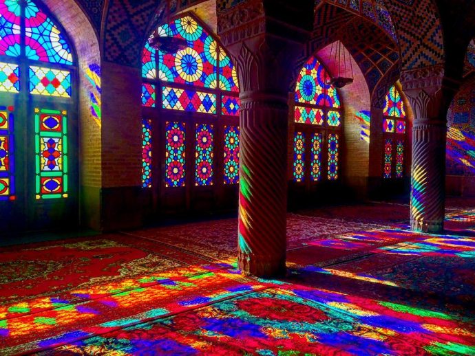 Mosque with colorful stained glasses