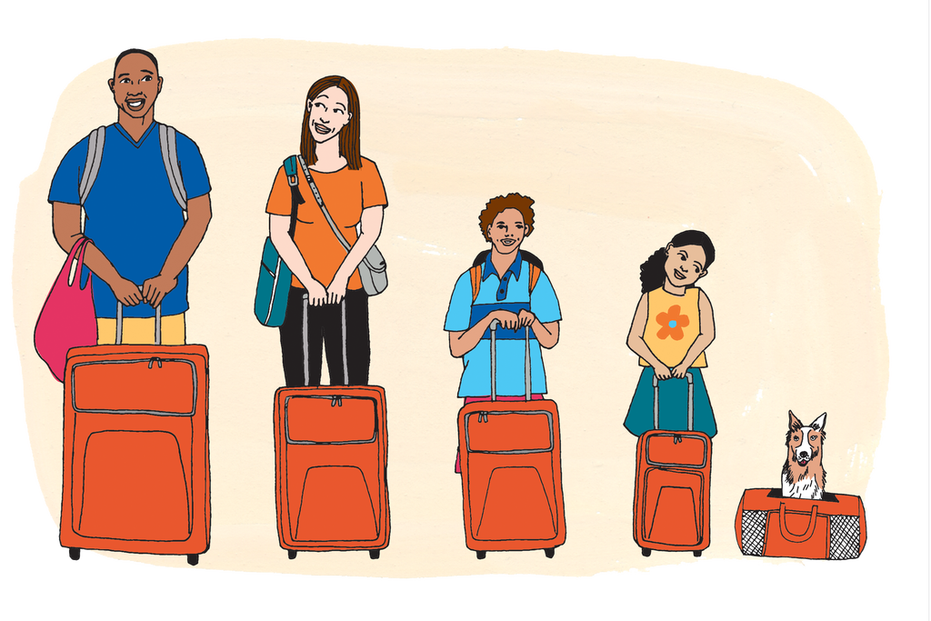 Animation of a Family with their luggages.