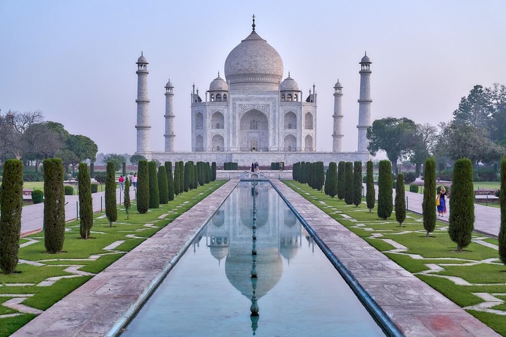 A wide view of the Taj Mahal in all its beauty