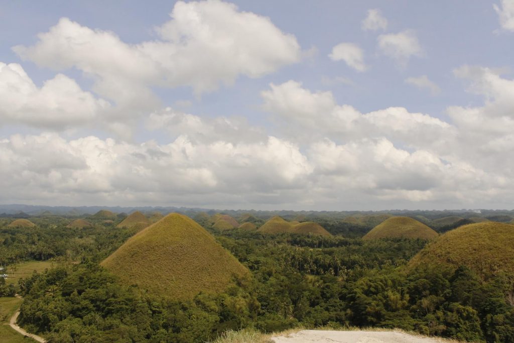 A sky view of the Chocolate Hills