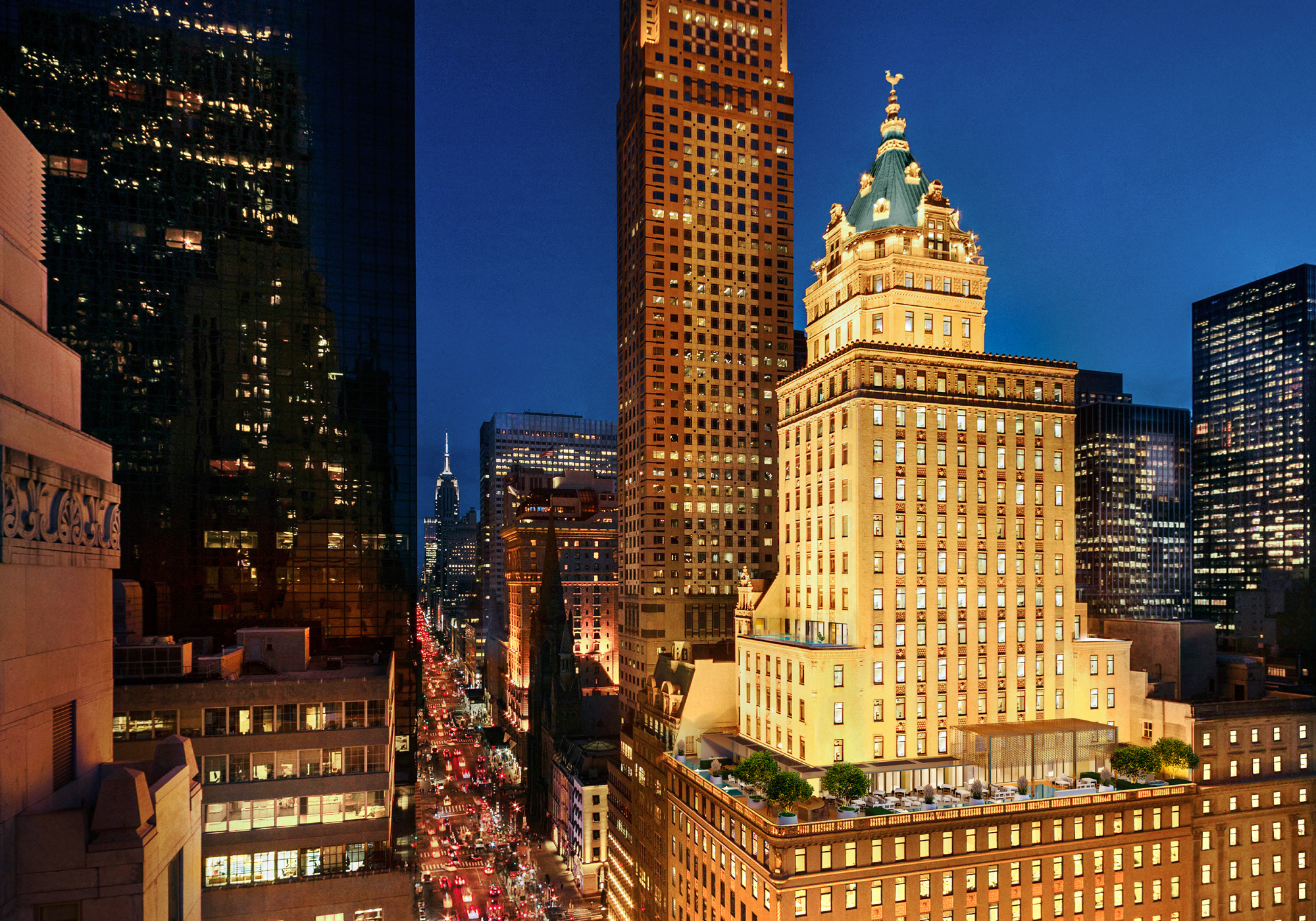 A sky view of the Aman hotel building in New York