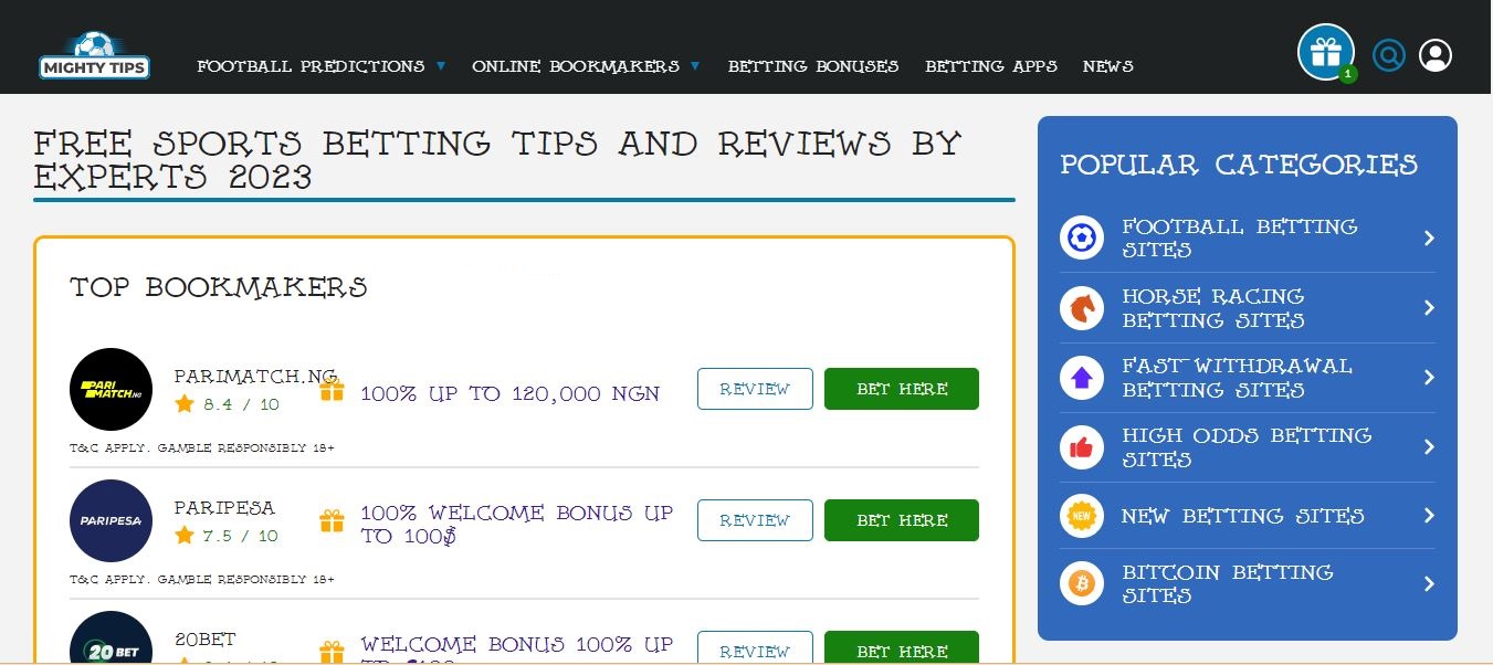 The homepage of the Mighty Tips website