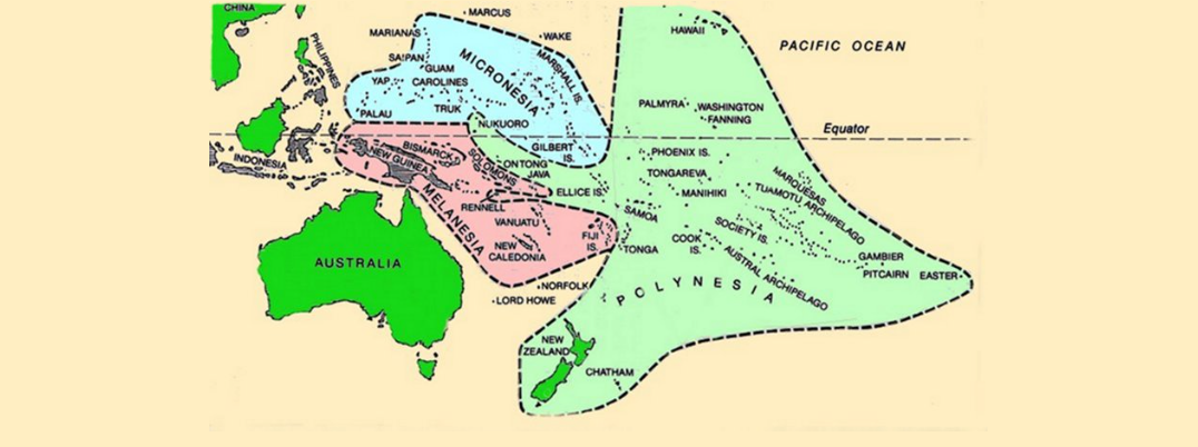 Outline map of Micronesia, Polynesia and Melanesia